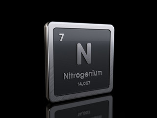 Nitrogen N, element symbol from periodic table series. 3D rendering isolated on black background