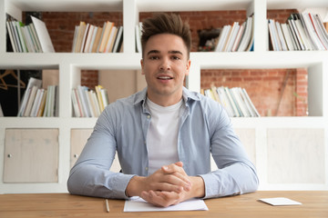 Male coach record video training talking with viewers