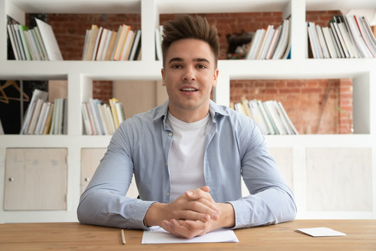 Male coach record video training talking with viewers