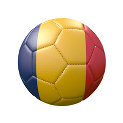 Soccer ball in flag colors isolated on white background. Romania. 3D image
