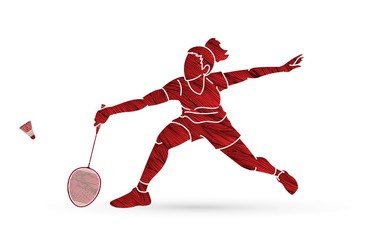 Fototapeta na wymiar Badminton player action cartoon graphic vector.