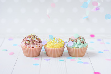 cute candles in the form of cakes pastel colors 