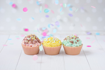 cute candles in the form of cakes pastel colors 