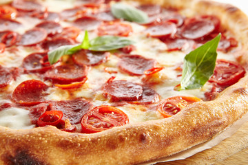 Pepperoni or Diabola Pizza with Salami, Chili Pepper Isolated on White