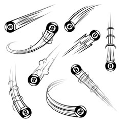 Set of different billiards ball movement path