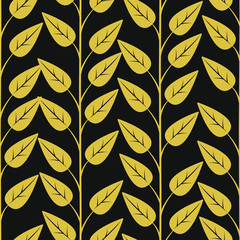 Kwiatowy wzór z pionowych gałęzi i liści. Streszczenie wektor złoto dla tkaniny, tapety, pudełko, karty z pozdrowieniami, projektowanie stron internetowych. - 281410176