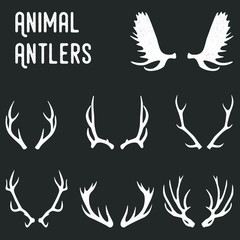 Deer antlers simple vintage vector set.