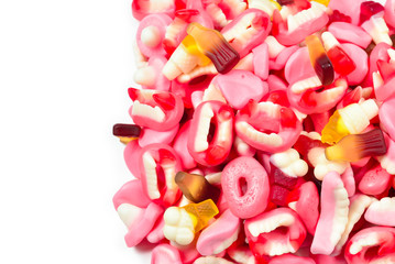 Assorted gummy candies. Top view. Jelly  sweets.