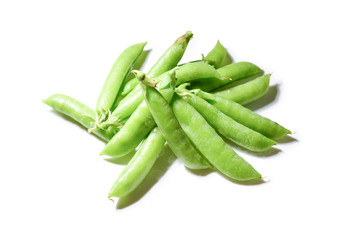 Fresh pea pods isolated on white background.