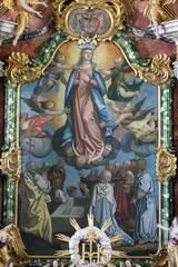 Fototapeta na wymiar Assumption of the Virgin, main altar in the Church of the Assumption of the Virgin Mary in Klostar Ivanic, Croatia