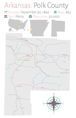 Large and detailed map of Polk county in Arkansas, USA