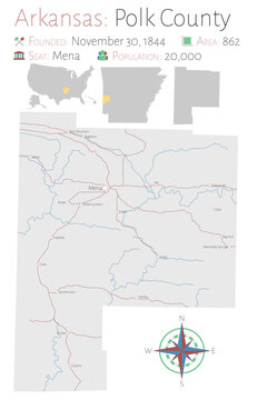 Large and detailed map of Polk county in Arkansas, USA