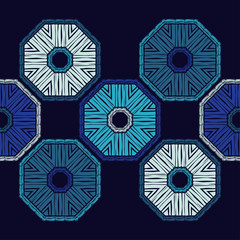 Ethnic boho seamless pattern. Lace. Embroidery on fabric. Patchwork texture. Weaving. Traditional ornament. Tribal pattern. Folk motif. Can be used for wallpaper, textile, wrapping, web. 