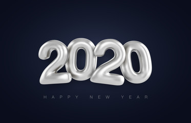 2020 Happy new year silver 3d sing numbers
