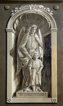 Angel guardian, fresco in the church of the Saint Peter in Ivanic Grad, Croatia
