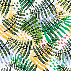 Tropical leaf seamless pattern. Palm leaves vector graphics. - 281412509