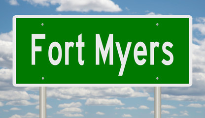 Rendering of a green highway sign for Fort Myers Florida