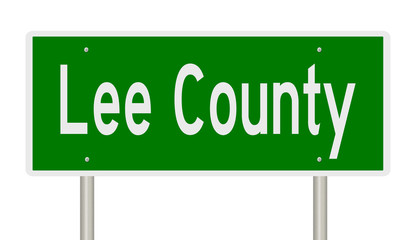 Rendering of a green highway sign for Lee County