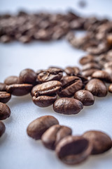 Coffee Beans Background. Close Up fresh roasted brown