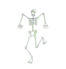 Halloween hand drawn illustration. Funny skeleton dancing! Isolated on white background. Holiday watercolor element for card, invitations and holiday design.