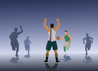 The basketball team is competing.Basketball player's silhouette,black background