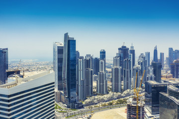 Aerial view on downtown Dubai, UAE, on a summer day