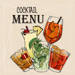 Vector illustration of alcoholic cocktails hand drawn style 12