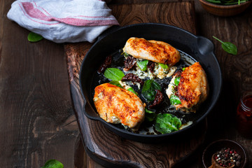 Baked Chicken fillet stuffed with cheese and spinach