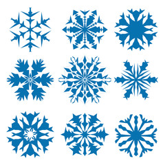 Snowflake vector icon background set blue color. Winter white christmas snow flake crystal element. Weather illustration ice collection. Xmas frost flat isolated silhouette symbol