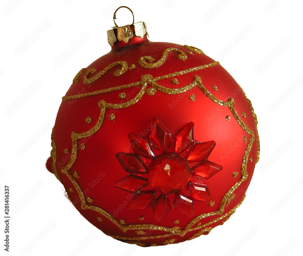 Wall mural red christmas ball isolated on white background, toys