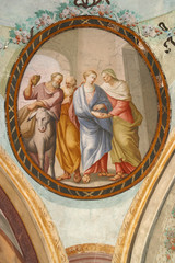 Obraz premium Visitation of the Virgin Mary, fresco on the ceiling of the Saint John the Baptist church in Zagreb, Croatia