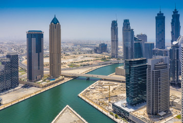 Aerial view on downtown Dubai, UAE, on a summer day
