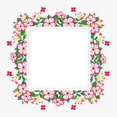 Floral greeting card and invitation template for wedding or birthday anniversary, Vector square shape of text box label and frame, Azalea flowers wreath ivy style with branch and leaves.