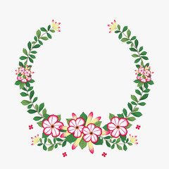 Floral greeting card and invitation template for wedding or birthday anniversary, Vector circle shape of text box label and frame, Azalea flowers wreath ivy style with branch and leaves.