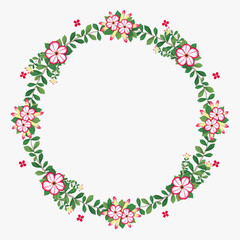 Floral greeting card and invitation template for wedding or birthday anniversary, Vector circle shape of text box label and frame, Azalea flowers wreath ivy style with branch and leaves.