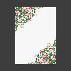 Common size of floral greeting card and invitation template for wedding or birthday anniversary, Vector shape of text box label and frame, Azalea flowers wreath ivy style with branch and leaves.