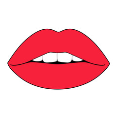 Red lips with teeth on a white background