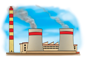 factory with chimney and smoke