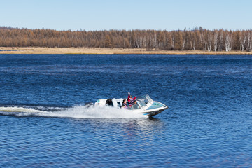 Speedboat with high speed on the surface