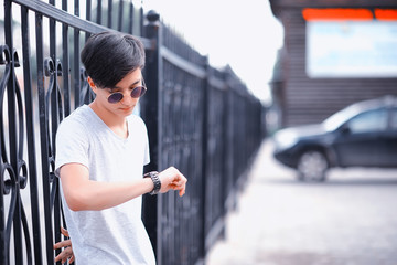 Asian fashion man outdoors in the city