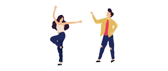 Crowd of young people dancing at club. Big set of characters having fun at party. Flat colorful vector illustration. - Vector