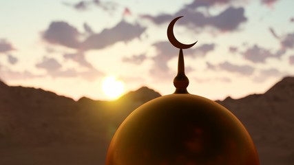 Top Of the Mosque And Islamic Symbol 3D rendering - obrazy, fototapety, plakaty