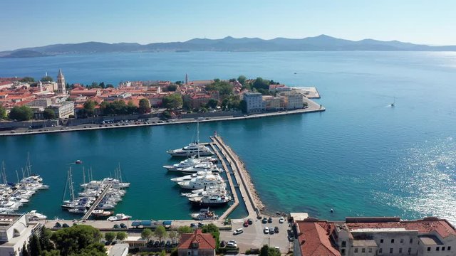 Drone footage Aerial view of Zadar marina Croatia