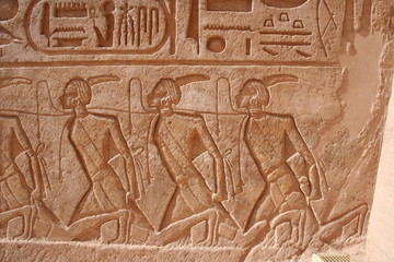 hieroglyphs wall at Abu Simbel temple of ramesses in nubia,  Egypt, 