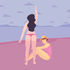 beautiful women with swimsuit and hat summer time