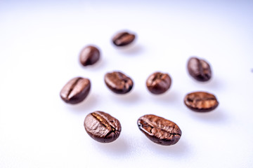 Coffee Beans Background. Close Up fresh roasted brown