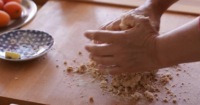 Apricot frangipane tart preparing, close-up