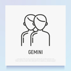 Gemini thin line icon.  Modern vector illustration of astrological sign for horoscope.