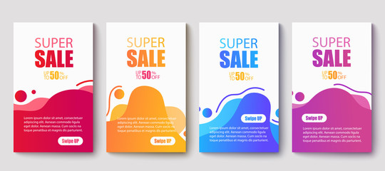 Dynamic modern fluid mobile for sale banners. Sale banner template design, Super sale special offer set.Vector illustration