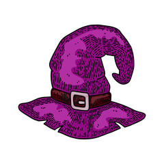 Halloween witch hat isolated on white background. Old vintage style hand drawing engraved. Design element.